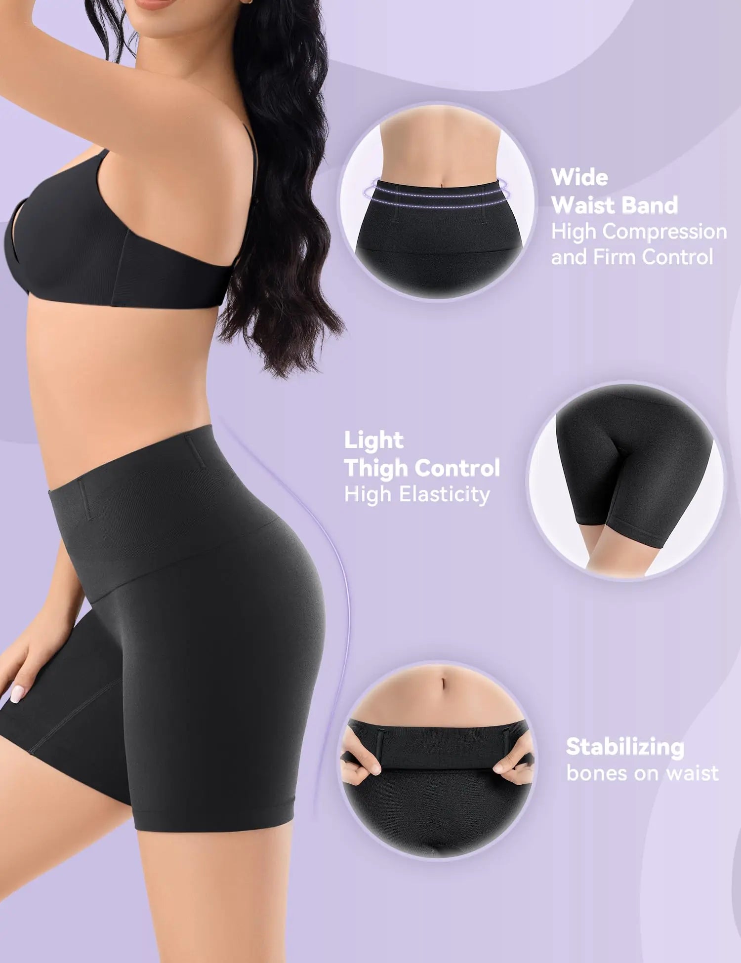 Esa Liang Shapewear Tummy Control, Mid-Waist Body Shaper Shorts, Women's Girdle Shorts and Spanks Shape Wear Small Black
