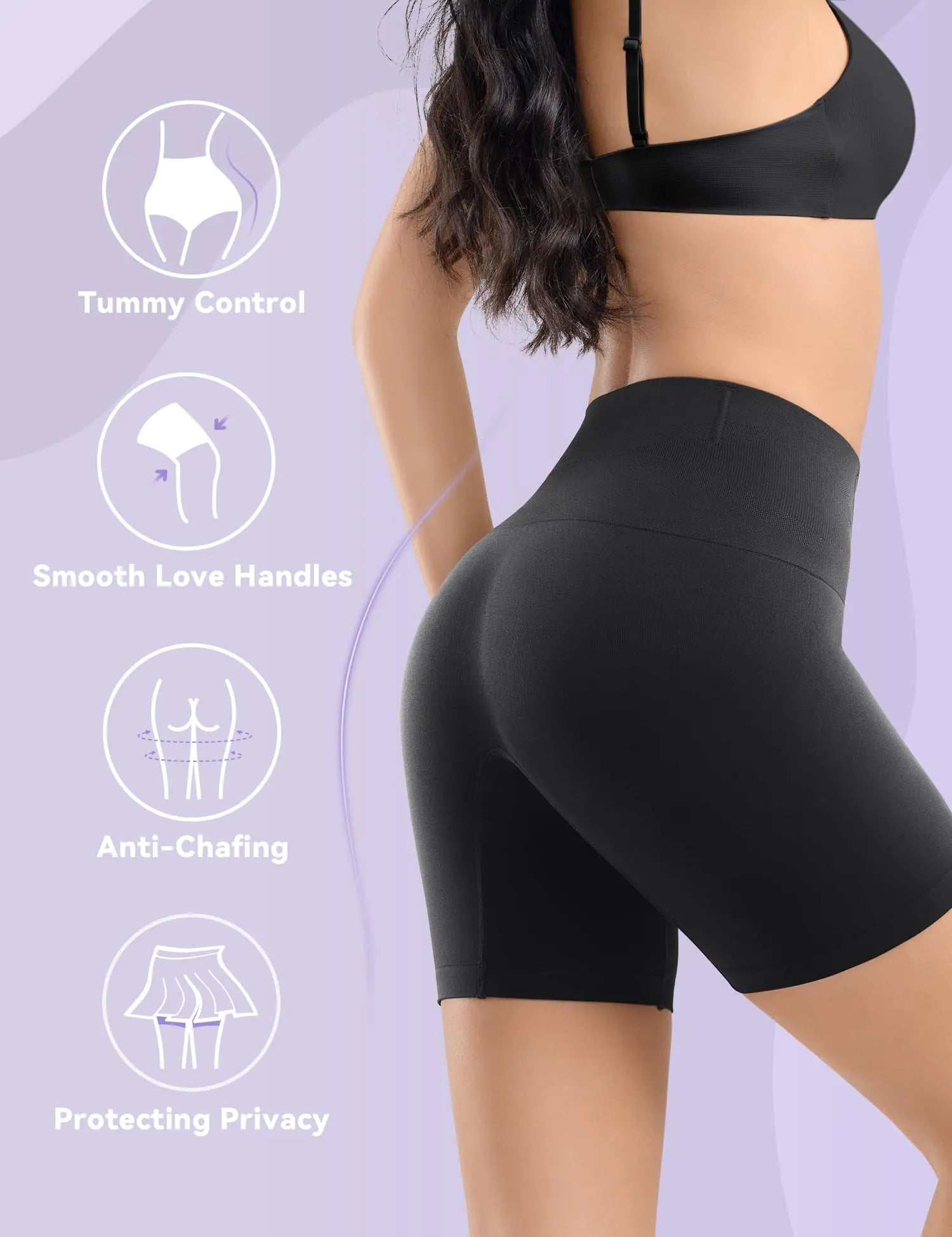 Esa Liang Shapewear Tummy Control, Mid-Waist Body Shaper Shorts, Women's Girdle Shorts and Spanks Shape Wear Small Black